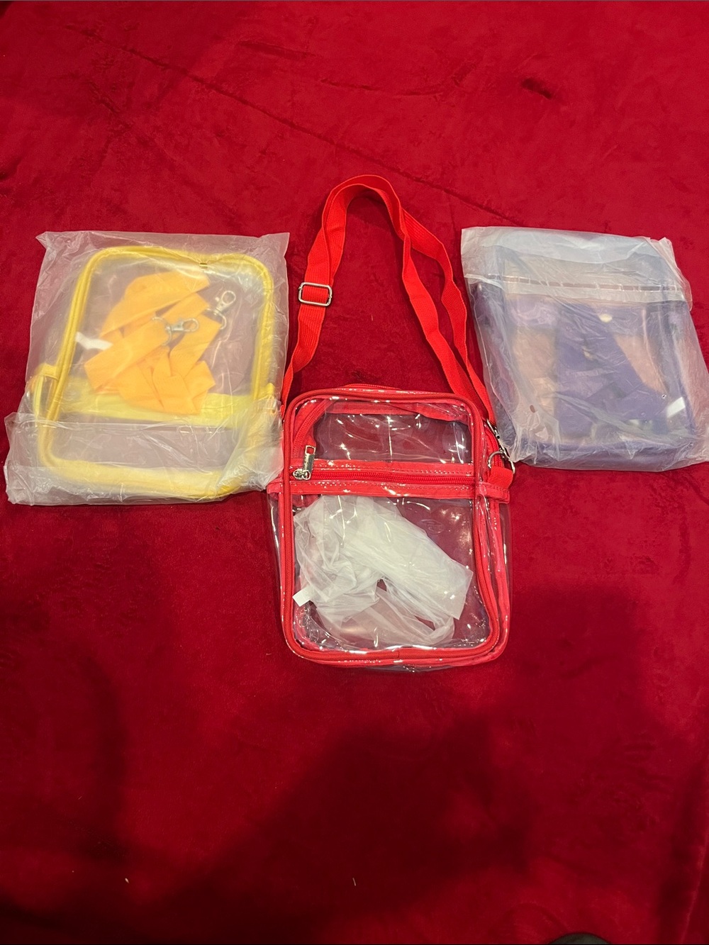 Clear PVC Crossbody Bag with Red Trim